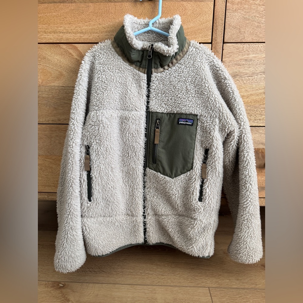 Patagonia Kids Retro-X Fleece Jacket - Cream and Olive